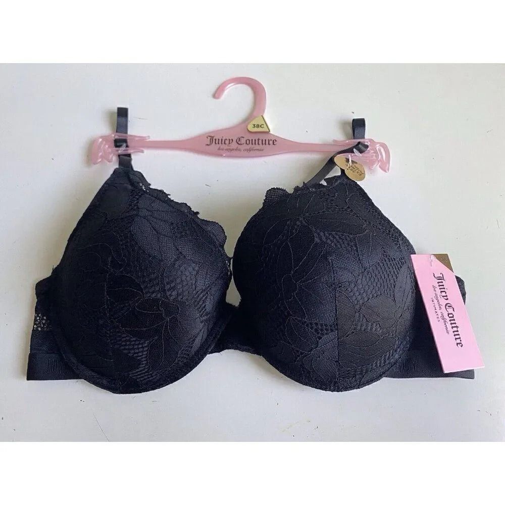 Juicy Couture Sexy Extreme Push Up Bra Size 38C Black Lace JC2558A NEW